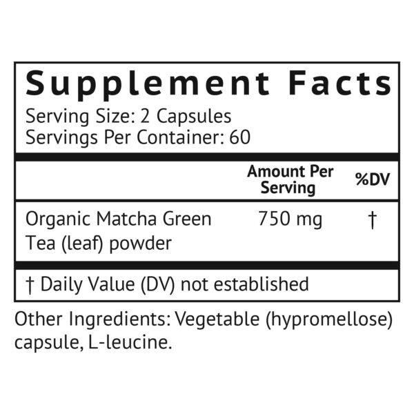 Suplemento vegano de matcha puro en cápsulas antioxidantes