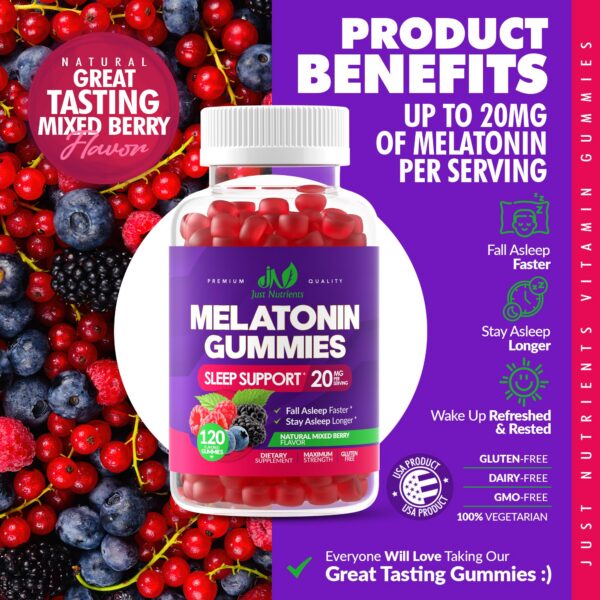 Suplemento vegano de melatonina para adultos con sabor frutal