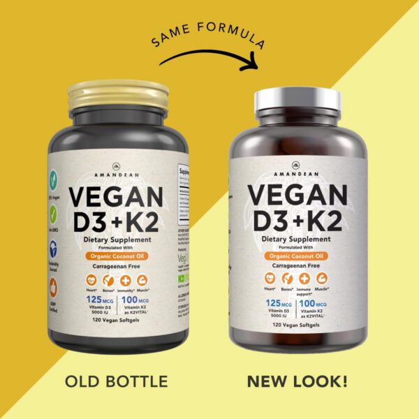 Version 1.0.0 Suplemento vegano Vitamina D3 K2 AMANDEAN aceite de coco
