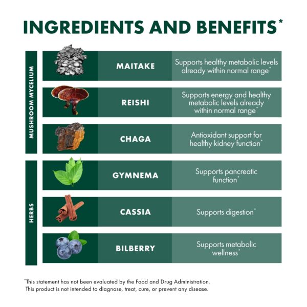 Suplemento vegetal de hongos para salud balanceada