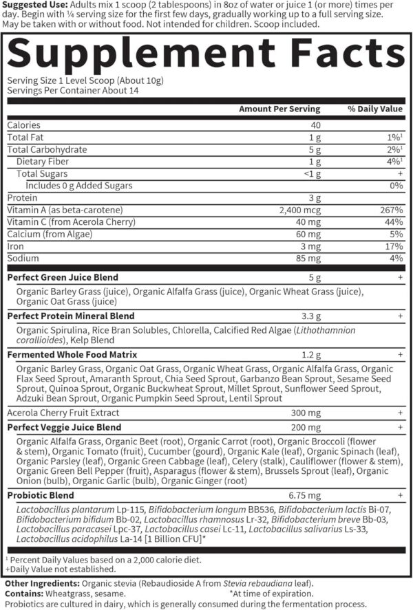 Suplemento verde con 45 superalimentos para digestión e inmunidad