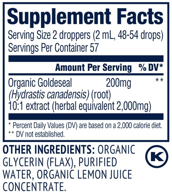 Suplemento Vimergy Goldenseal extracto líquido orgánico 115 ml