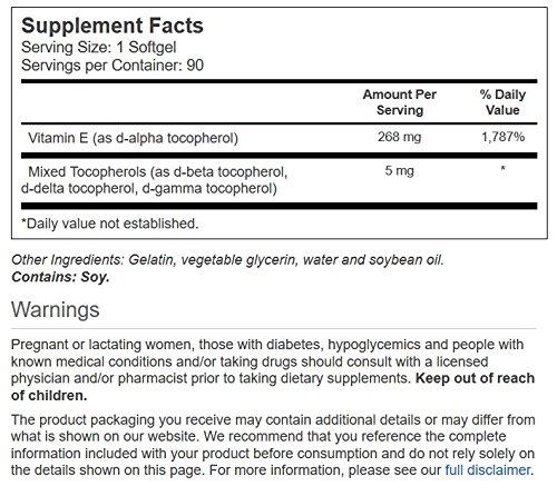 Suplemento Vitacost de vitamina E natural con tocoferoles mixtos