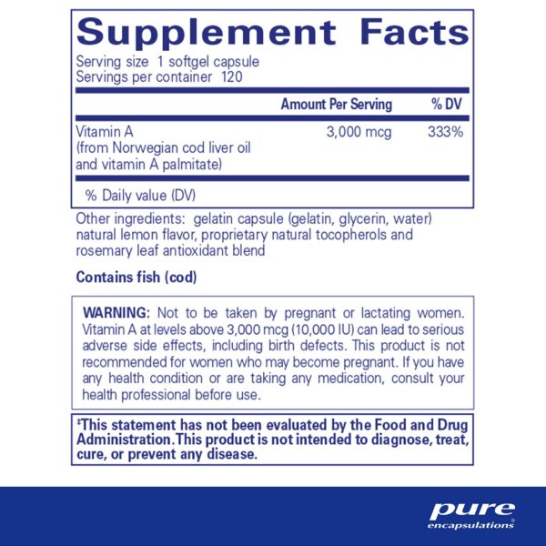 Suplemento vitamina A Pure Encapsulations aceite hígado bacalao 120 capsulas