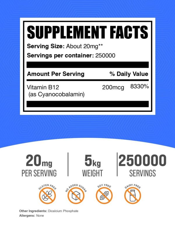 Suplemento de Vitamina B12 en polvo - BulkSupplements