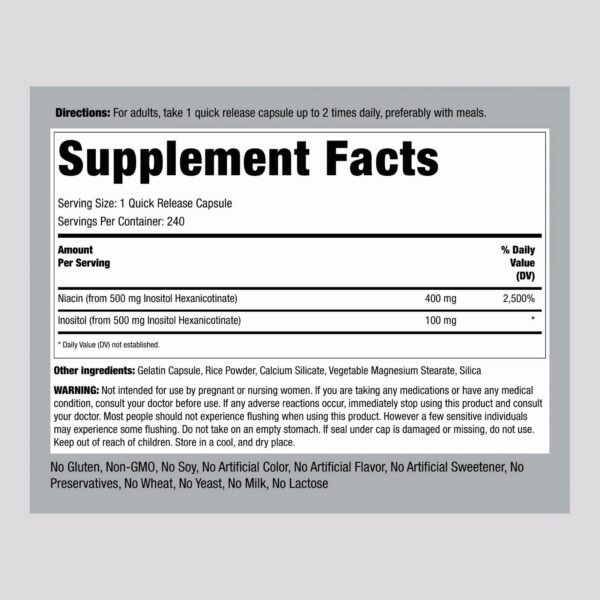 Suplemento vitamina B3 Piping Rock sin enrojecimiento