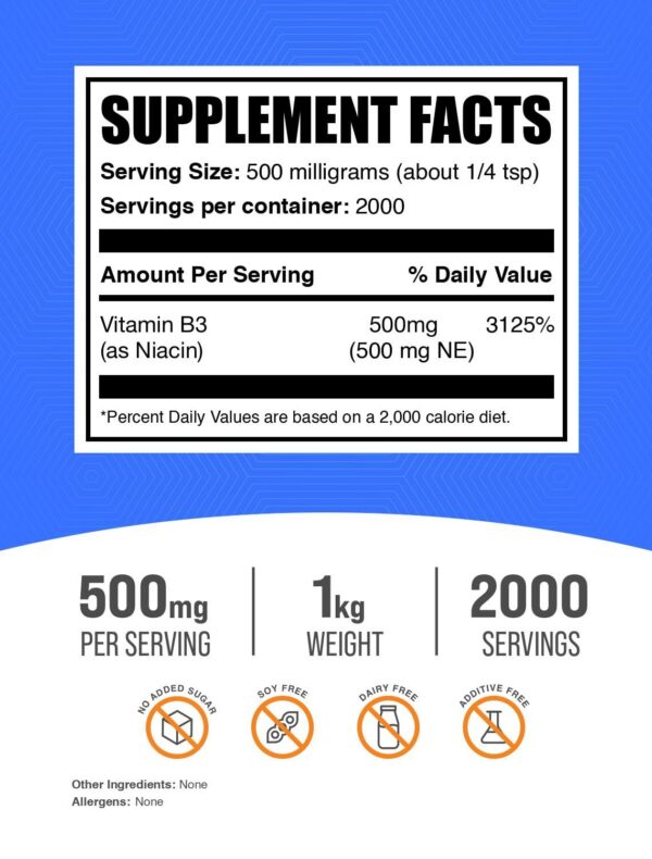 Suplemento vitamina b3 en polvo niacina BulkSupplements
