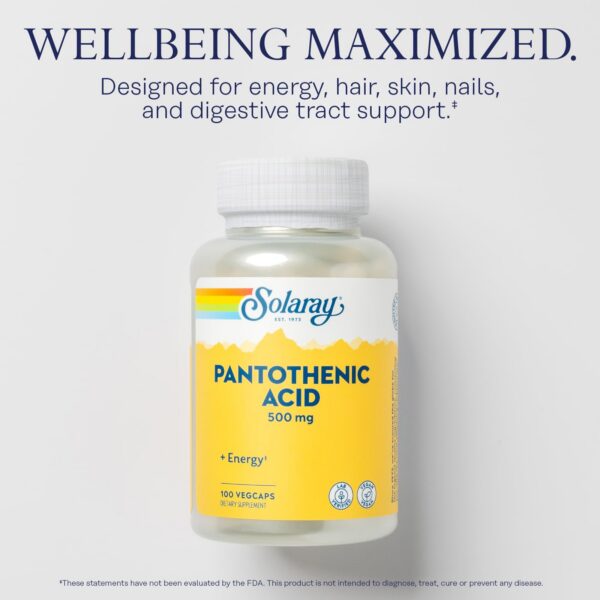 Suplemento vitamina B5 ácidopantoténico para metabolismo energía