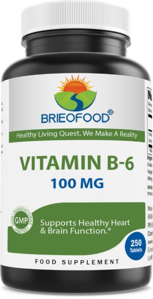 Suplemento vitamina b6 100 mg brieofood botella