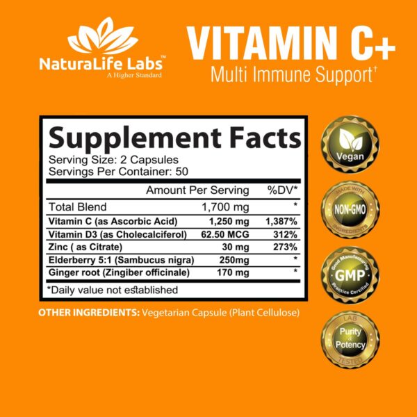 Suplemento vitamina c con d3 zinc saúco jengibre