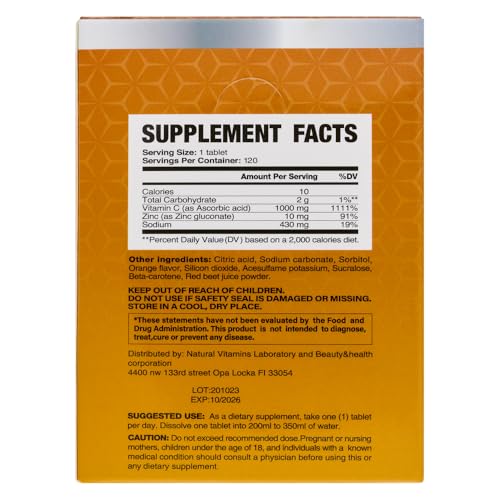 Suplemento vitamina c zinc efervescente 120 tabletas tubulares