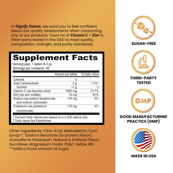 Suplemento vitamina c con zinc efervescente sin azúcar 40 tabletas