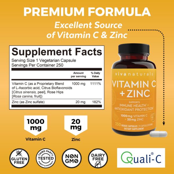Suplemento de vitamina C y zinc Viva Naturals cápsulas vegetales