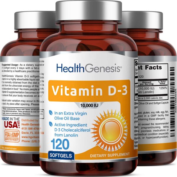 Suplemento Vitamina D3 Health Genesis 120 cápsulas en aceite oliva