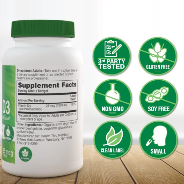 Suplemento Vitamina D3 HTN en cápsulas para salud inmune huesos