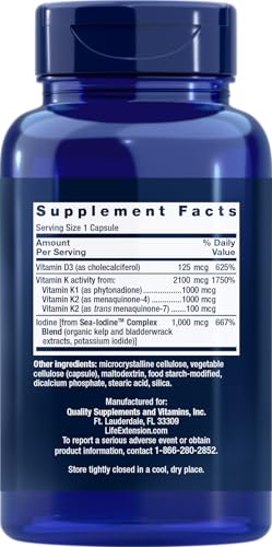 Suplemento vitamina d3 y k con yodo marino Life Extension