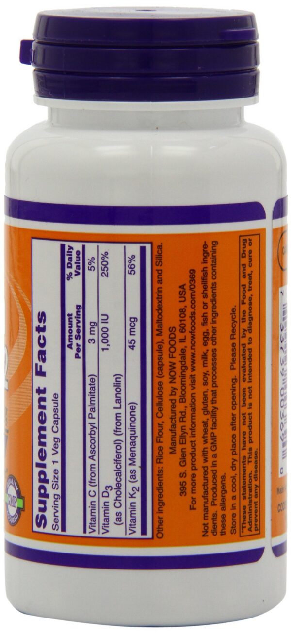 Suplemento Vitamina D-3 y K-2 NOW Foods paquete 2 unidades