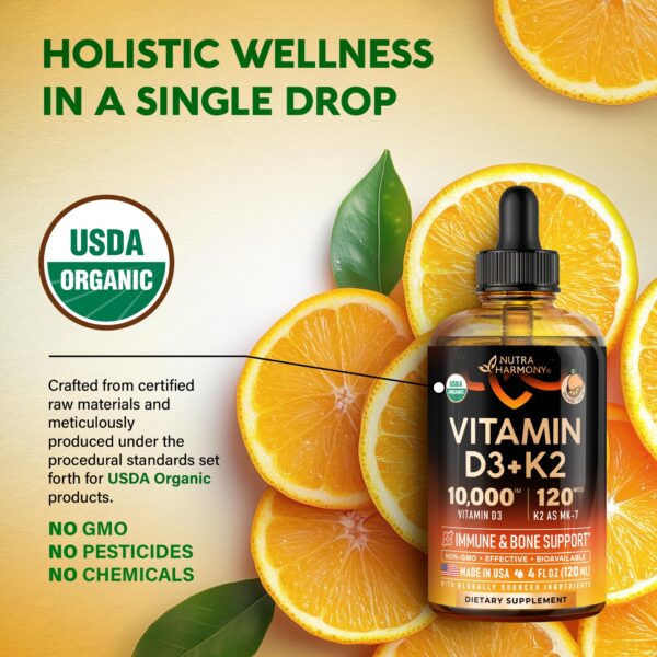 Suplemento líquido vitamina D3 K2 orgánico para salud diaria