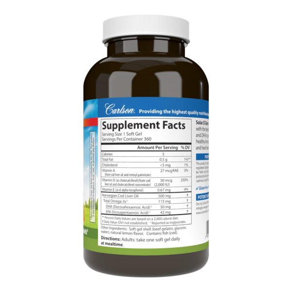 Suplemento vitamina d3 omega 3 carlson con sabor limón