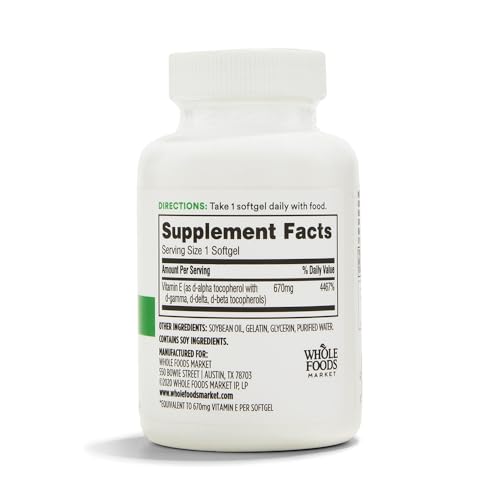 Suplemento vitamina e 365 whole foods 60 cápsulas blandas