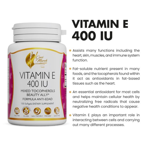 Suplemento vitamina E 400 UI Coco March para salud celular
