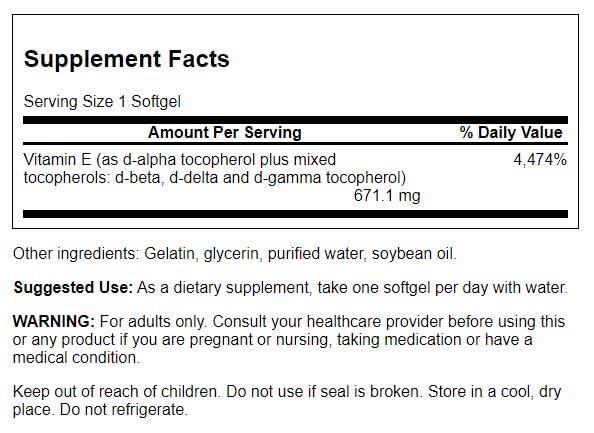 Suplemento vitamina e antioxidante swanson 250 cápsulas