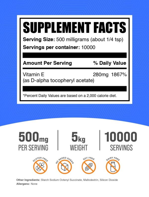 Suplemento vitamina e BulkSupplements 400 UI polvo 5 kg