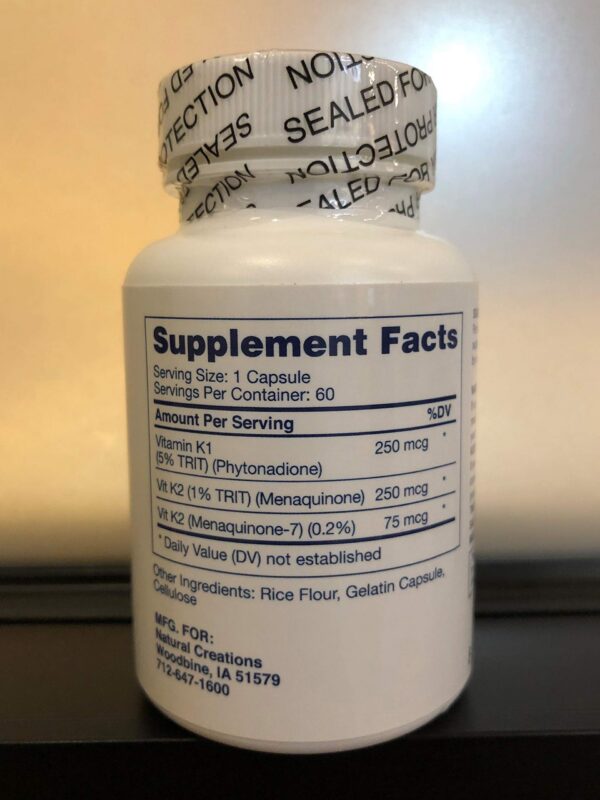 Suplemento vitamina K1 y K2 en cápsulas Natural Creations