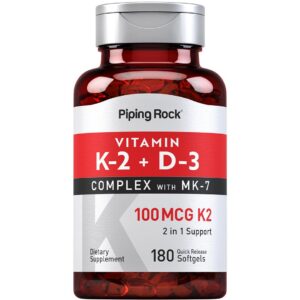 Version 1.0.0 Botella de suplemento Vitamina K2 D3 Piping Rock 180 softgels