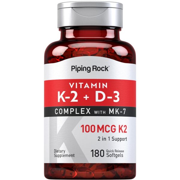 Version 1.0.0 Botella de suplemento Vitamina K2 D3 Piping Rock 180 softgels