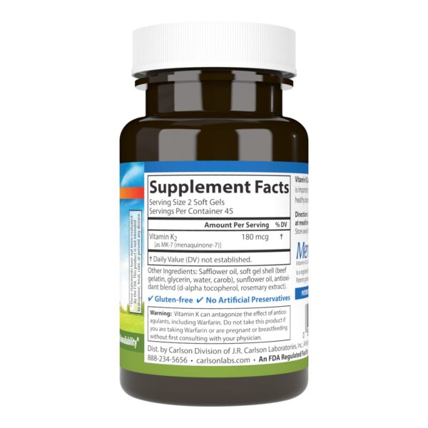 Suplemento vitamina k2 mk-7 carlson 180 mcg 90 cápsulas blandas