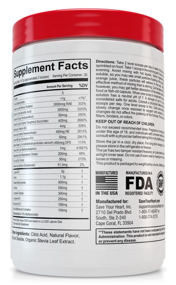 Suplemento con vitaminas y aminoácidos para salud cardíaca óptima