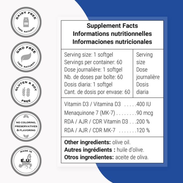 Suplemento de vitaminas k2 y d3 supersmart envase frontal