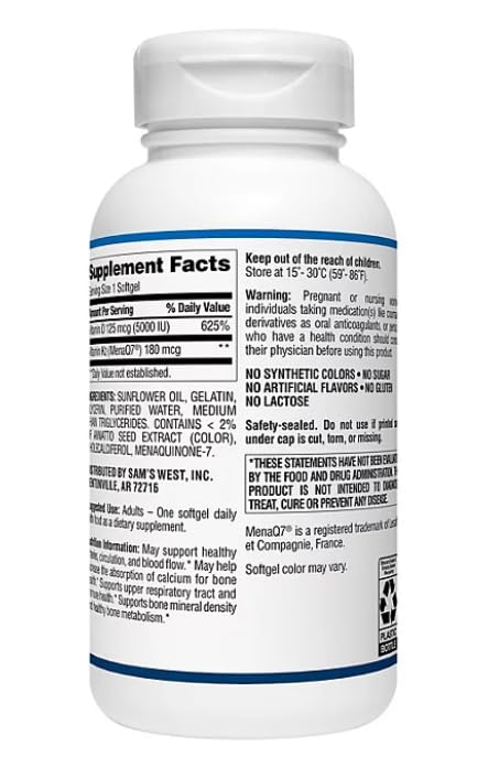 Suplemento vitaminico K2 + D3 125 mcg 5000 UI 150 caps MM