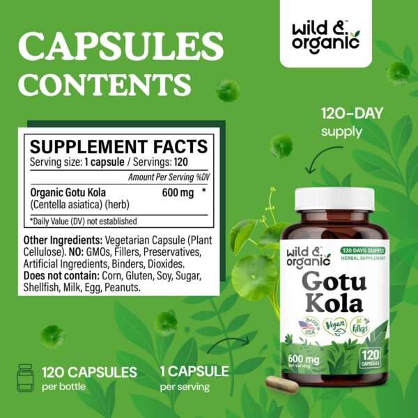 Suplemento Wild & Organic gotu kola con polvo de centella asiática