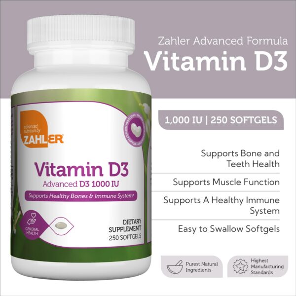 Suplemento Zahler vitamina d3 para huesos y sistema inmunológico
