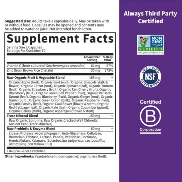 Suplemento zinc y vitamina c Garden of Life para sistema inmune