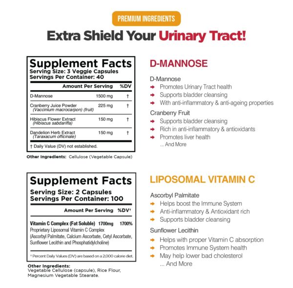 Suplementos D-Manosa y Vitamina C Liposomal con Arándano DACHA