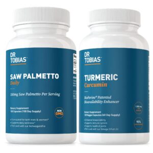 Suplementos Dr. Tobias Saw Palmetto y Cúrcuma frascos