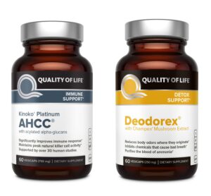 Paquete de suplementos Kinoko Platinum AHCC y Deodorex detox