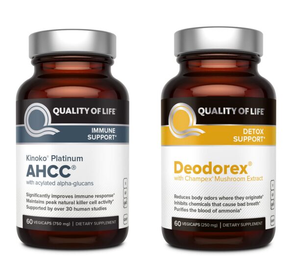 Paquete de suplementos Kinoko Platinum AHCC y Deodorex detox