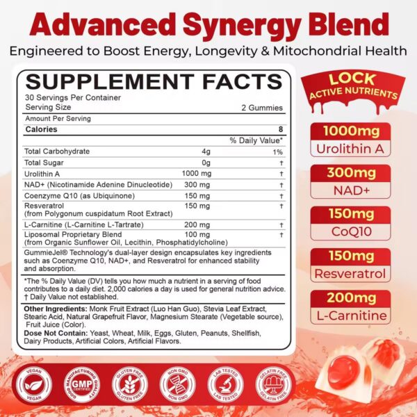 Suplementos NEVISS Urolitina A con NAD+ y CoQ10 alta absorción