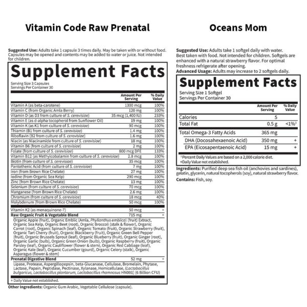 Suplementos prenatal DHA y multivitamínico Garden of Life conjunto