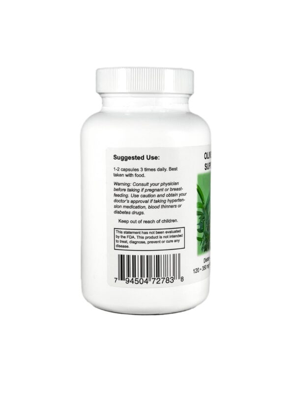 Etiqueta trasera Supreme Nutrition hoja de olivo capsulas