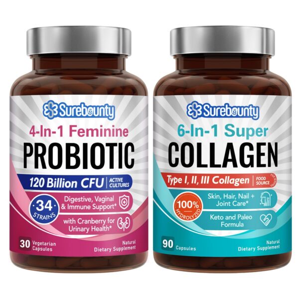 Frente del empaque Surebounty Probif3tico y Cole1geno