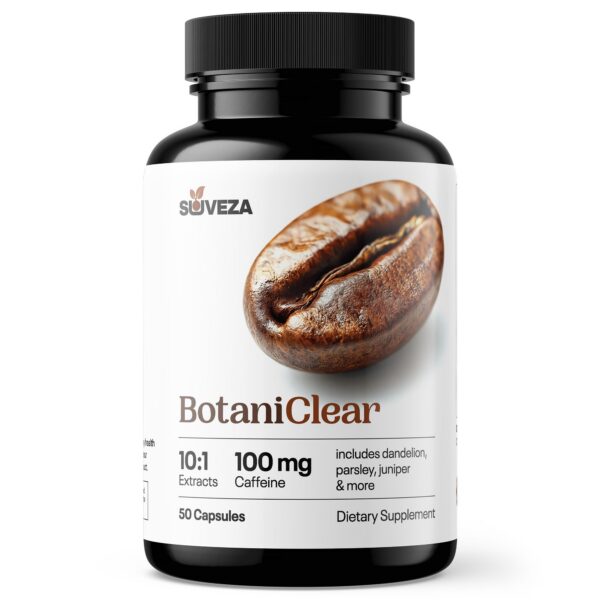 Frasco de Suveza Water Pills con etiqueta frontal