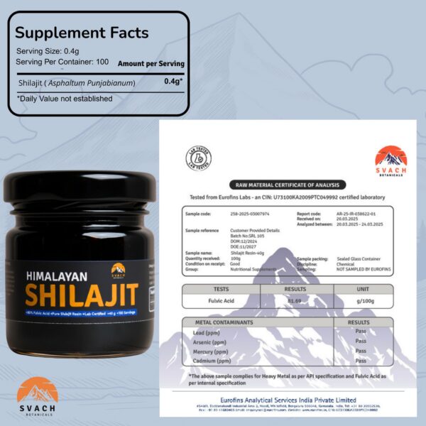 Etiqueta frontal de Shilajit Svach Botanicals
