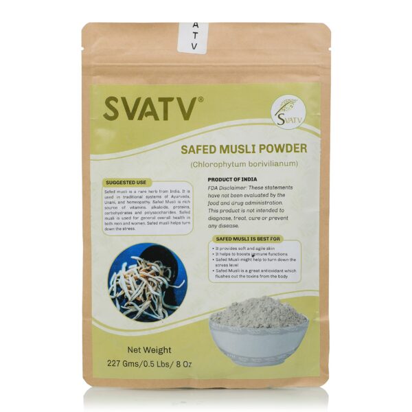 Paquete de polvo SVATV Safed Musli 227 gramos para salud natural