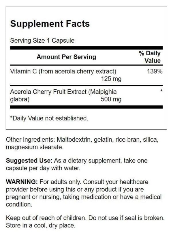 Etiqueta Swanson acerola 125 mg cápsulas