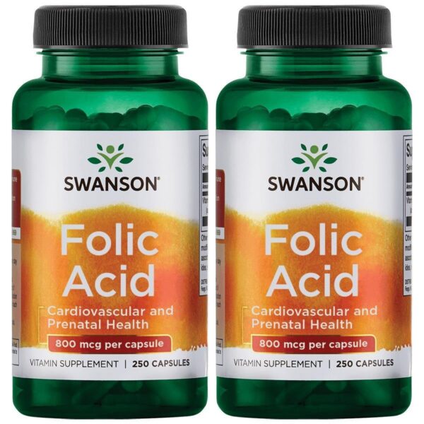 Frasco Swanson ácido fólico 800 mcg 250 cápsulas